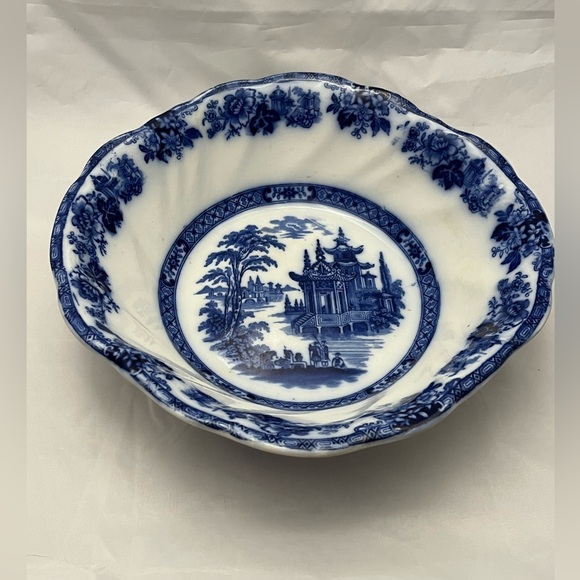 Royal Doulton Burslem Blue Flow Porcelain Bowl, Madras Pattern, Antique EUC - Picture 1 of 13